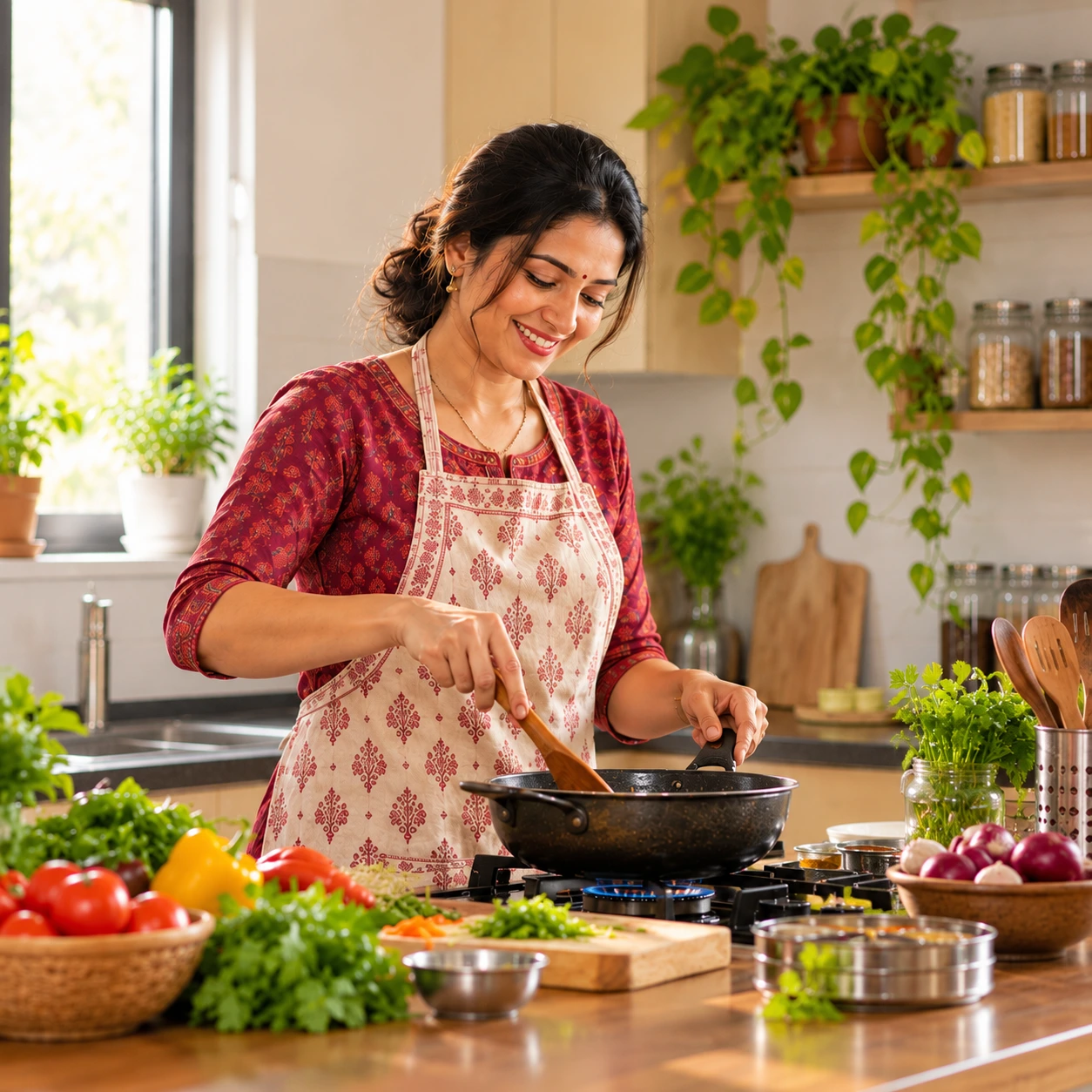 Woman cooking in a home kitchen